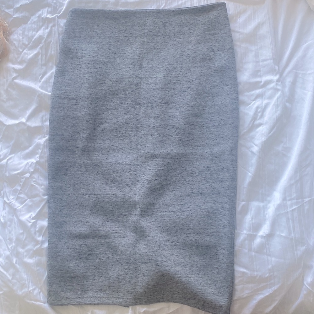 Grey Scuba Fabric Midi Pencil Skirt